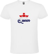 Wit T shirt met print van de tekst " Queen “ Logo print Rood Wit Blauw size M