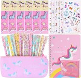 Unicorn Tekenset - 40 stuks Schrijfwaren, Geschenkset met Bladwijzer, 3D-stickers, Gelstiften, Doosje, Eenhoorn notitieboeken, Pennen, Cadeautjes, voor meisjes vanaf 5 jaar