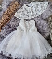 Doopjurk met vestje-dooppakje-doopkleding - tweedelig-jurk met bolero- ceremonie set -creme wit feestjurk - kraamcadeau-babyshower- bruidsmeisje -bruiloft-fotoshoot-doopsel-leeftijd 3maanden 