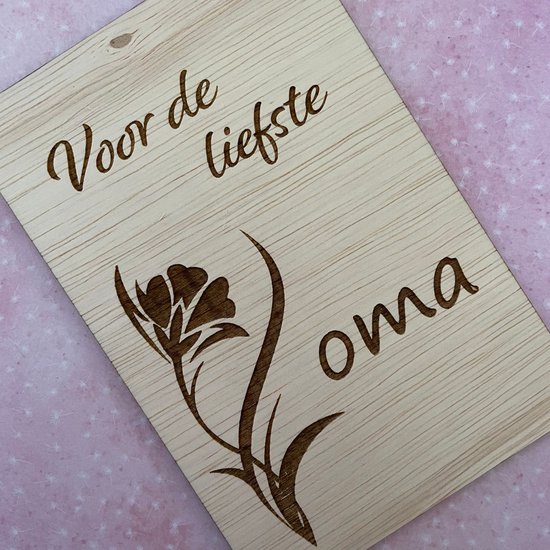 Houten wenskaart Moederdag Voor de liefste Oma - Wenskaarten - Mama - Moeder - Oma - Grootmoeder - Kaart - Moederdag cadeautje