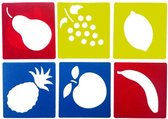Teken Sjablonen Kinderen - Stencils Tekenen - Fruit - Peer, Druiven, Citroen, Ananas, Appel, Banaan - 6 stuks