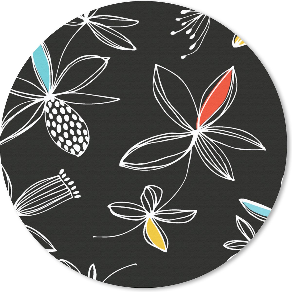 Muismat rond 30x30 cm - Mousepad Bloemen - Line Art - Patronen - Ronde muismatten