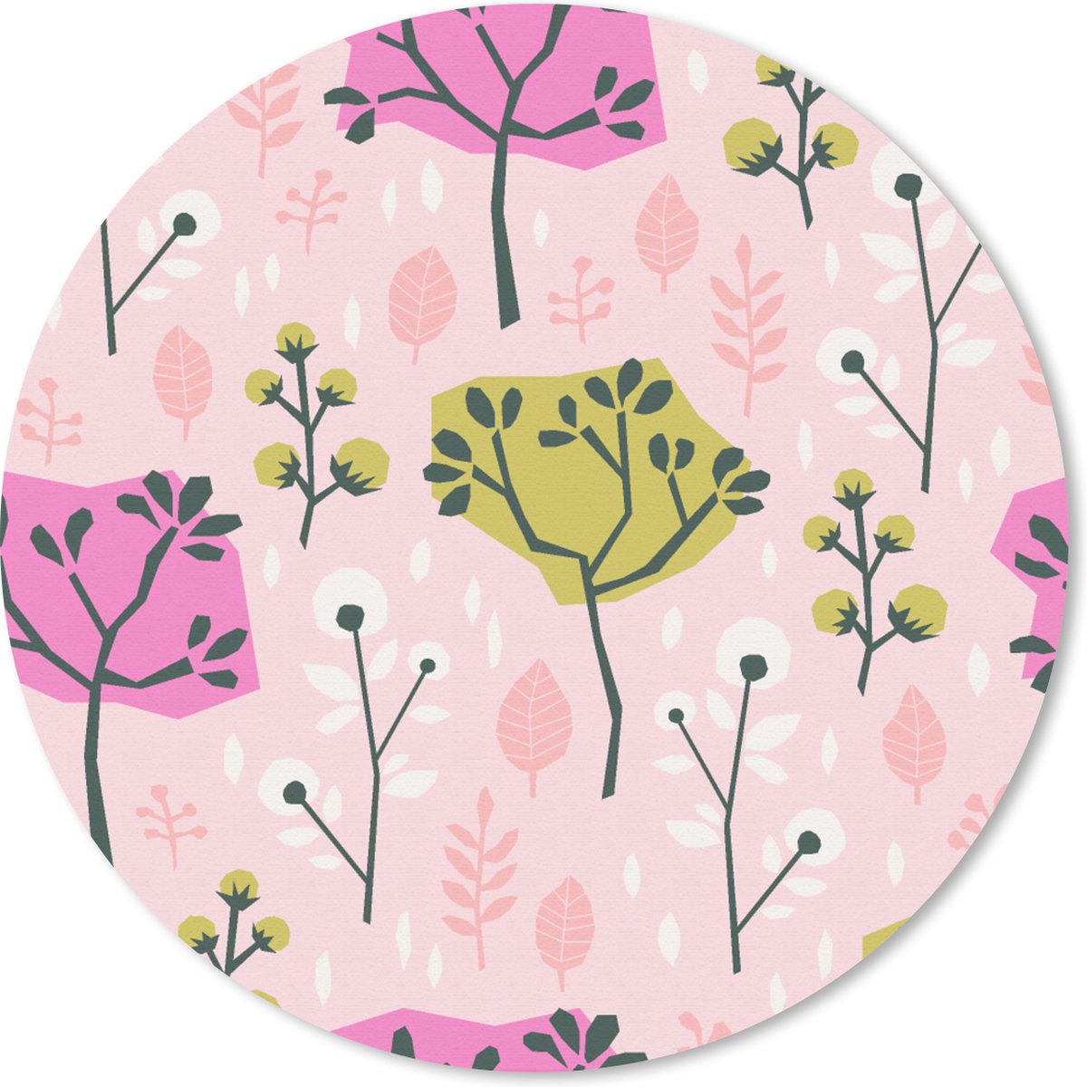 Muismat rond 20x20 cm - Mousepad Roze - Bomen - Bladeren - Design - Ronde muismatten