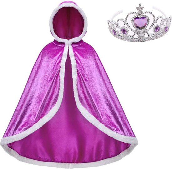 Prinsessen cape paars met bont bij Raponsje jurk 116-122 (120) prinsessenjurk verkleedkleding met kroon