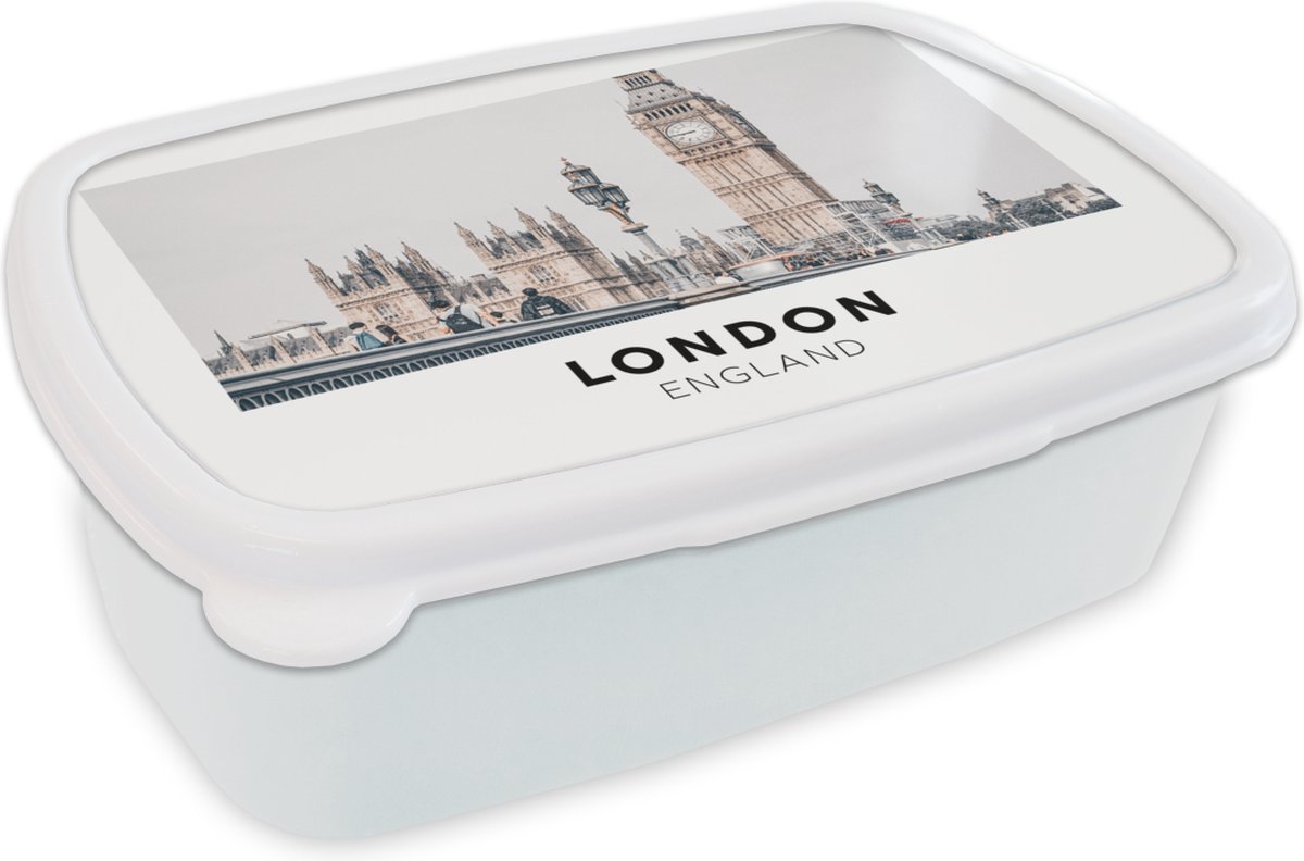 Broodtrommel Wit - Lunchbox - Brooddoos - Londen - Engeland - Big Ben - 18x12x6 cm - Volwassenen