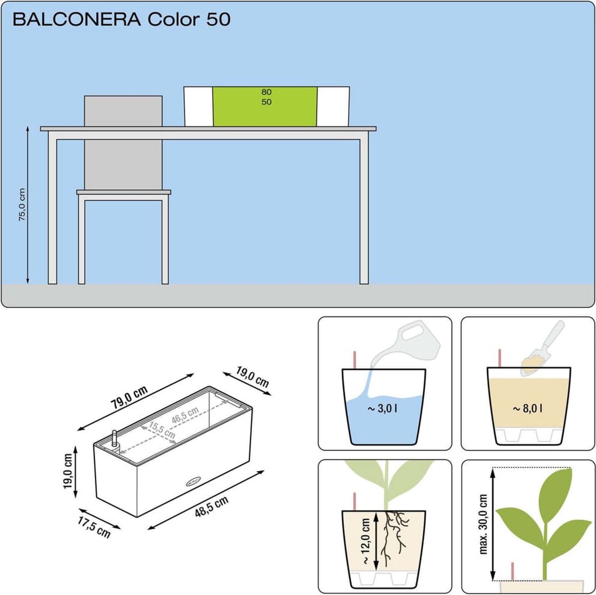 Lechuza Balconera Color 80 - Jardinière - avec pot intérieur amovible
