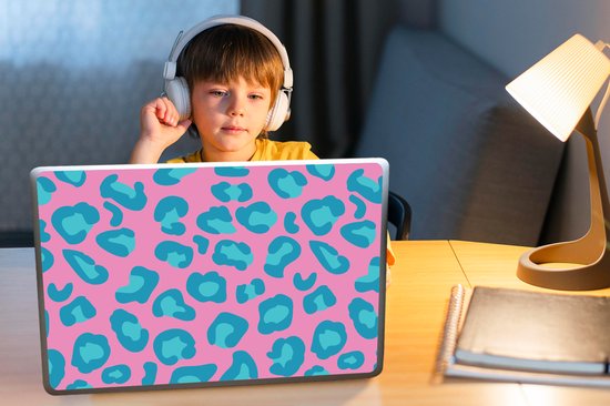 Sticker pour ordinateur portable - 15,6 pouces - Imprimé léopard - Blauw - Rose - Motifs - 36x27,5 cm - Autocollants pour ordinateur portable - Skin pour ordinateur portable - Housse