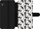 Bookcase iPhone XR Bookcase - Motifs - Chat - Zwart - Wit - Garçons - Filles - Enfants - Enfant - Avec compartiments - Etui portefeuille à fermeture magnétique