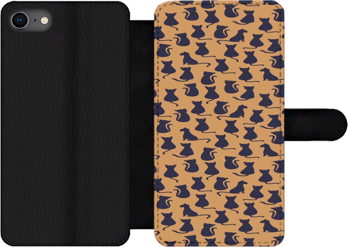 Telefoonhoesje Geschikt voor iPhone 7 telefoonhoesje - Patroon - Kat - Silhouette - Jongens - Meisjes - Kinderen- Kind - Met vakjes - Wallet case met magneetsluiting