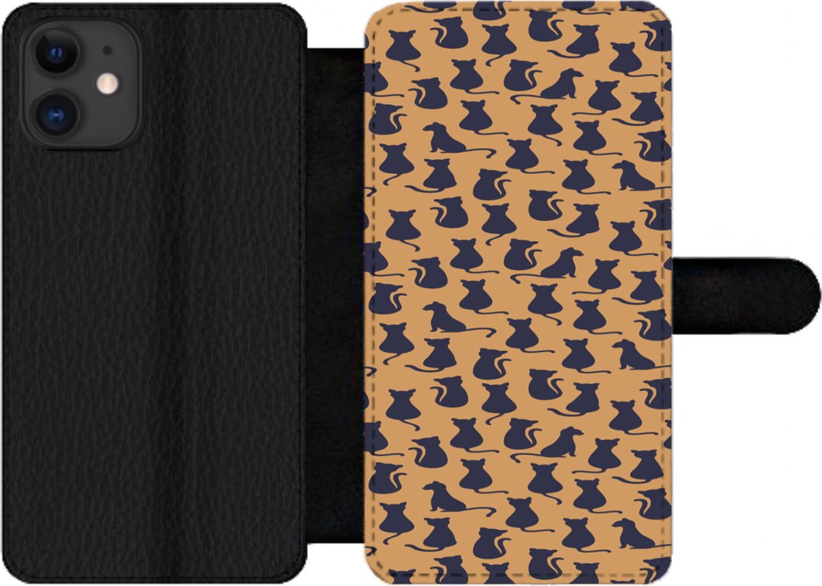 Telefoonhoesje Geschikt voor iPhone 12 Pro Max telefoonhoesje - Patroon - Kat - Silhouette - Jongens - Meisjes - Kinderen- Kind - Met vakjes - Wallet case met magneetsluiting