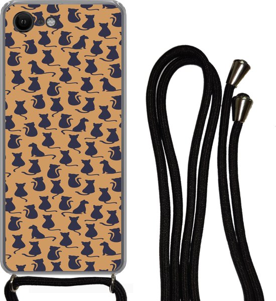 Foto: Telefoonhoesje geschikt voor iphone 8 patroon kat silhouette jongens meisjes kinderen kind siliconen crossbody backcover met koord telefoonhoesje met koord hoesje met touw telefoonhoesje