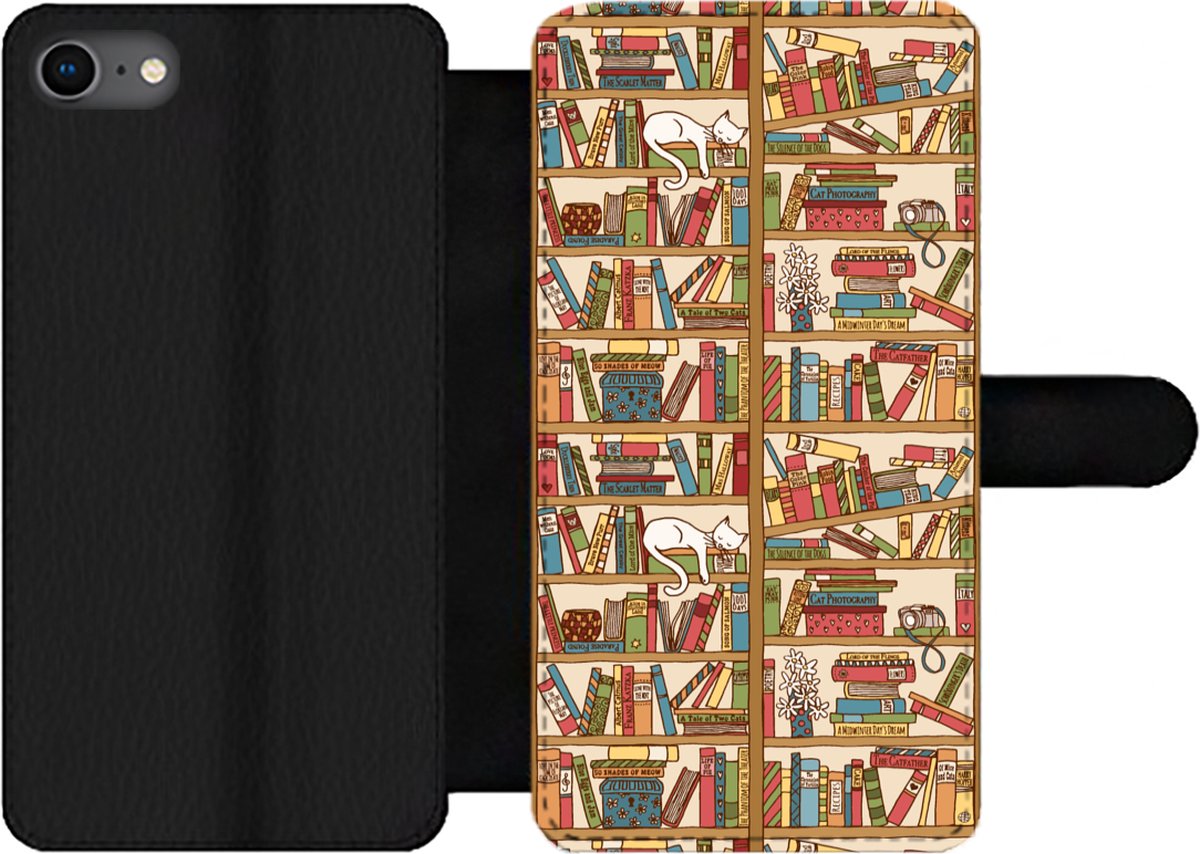 Telefoonhoesje Geschikt voor iPhone SE 2020 telefoonhoesje - Patronen - Kat - Boek - Jongens - Meisjes - Kinderen - Kids - Met vakjes - Wallet case met magneetsluiting