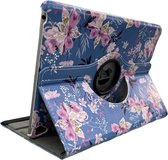 Bookcase voor iPad 9.7 inch (5/6/7/8/9) Flip Stand 360° Blauw Bloem Smart Book Draaibare print Case Gekleurde Tablethoes