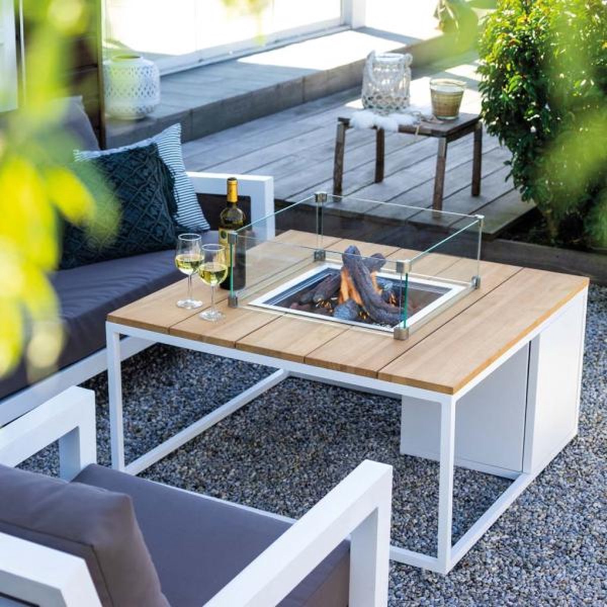Cosi Cosiloft 100 - Fire Table - White with Teak Tabletop
