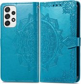 Bloem mandala blauw agenda case hoesje Telefoonhoesje geschikt voor Samsung Galaxy A33