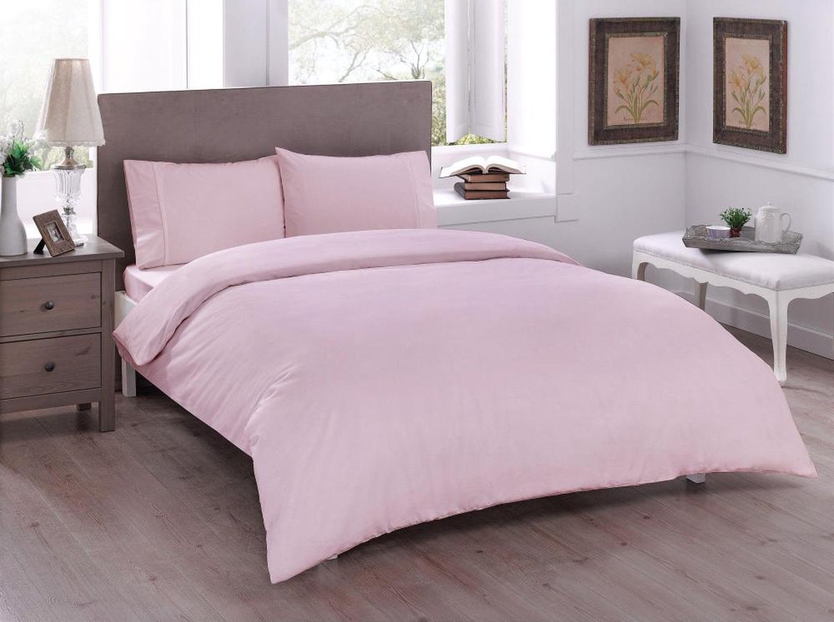 Basic ranforce 2-persoons dekbedovertrekset 200x220cm roze