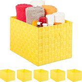 Relaxdays 6x opbergmand badkamer - handgrepen - badkamer mand - gevlochten - geel