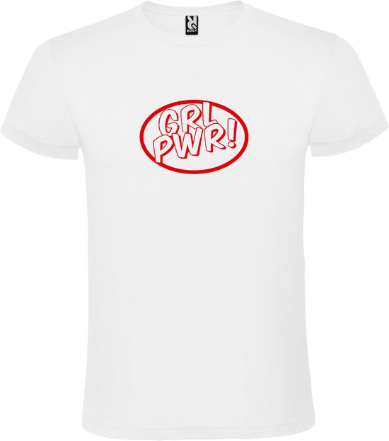 Wit t-shirt met 'Girl Power / GRL PWR' print Rood Maat XXL
