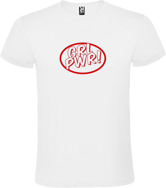 Wit t-shirt met 'Girl Power / GRL PWR' print Rood Maat M