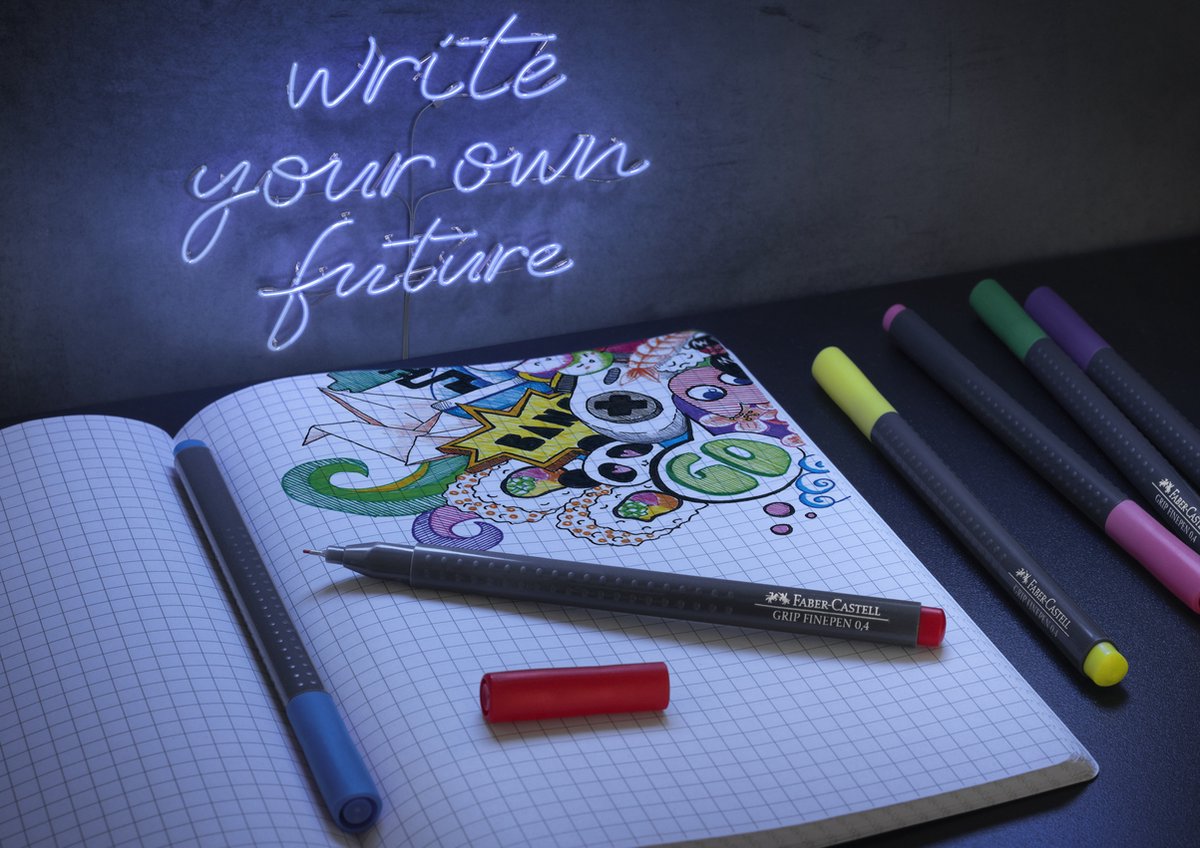 Faber-Castell fineliner - Grip - schrijfbreedte 0,4mm - etui 30 stuks - pastel + neon + basic kleuren - FC-151630 — cadeau in Hobby - foto 4