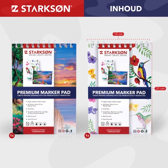 STARKSØN 2 Stuks A5 Schetsboeken - Tekenblok & Schetsblok - Tekenboek - Tekenpapier - Marker Papier voor Schetsen, Tekenen & Schilderen Voor Volwassenen & Kinderen - STARKSØN®