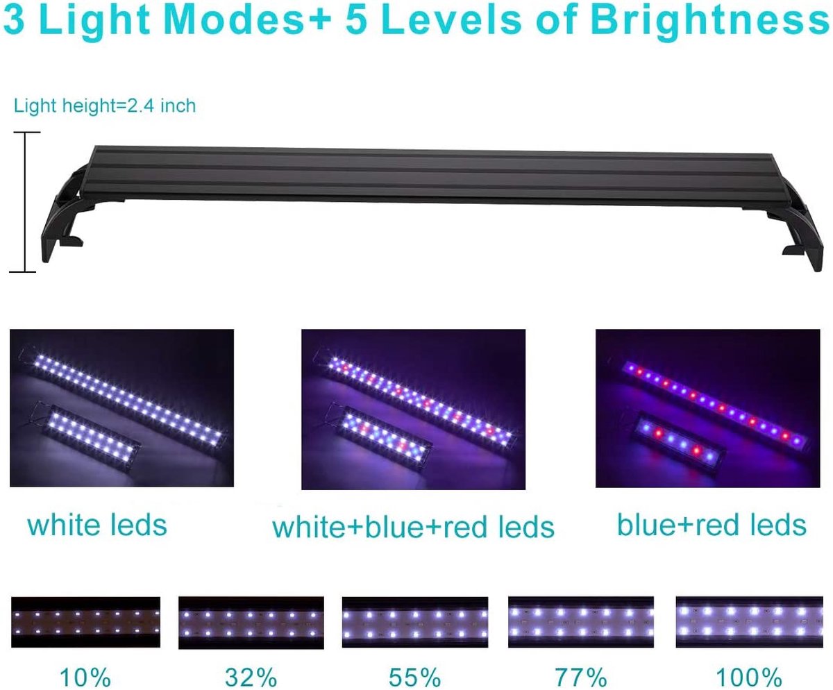 hygger 20 W Aquarium-ledlicht, volledig spectrumverlichting voor aquaria met 24/7-dagen-nachtcyclusmodus, automatische aan/uit-timer, instelbare helderheid, 7 kleuropties, voor zoetwatertank van 45-60