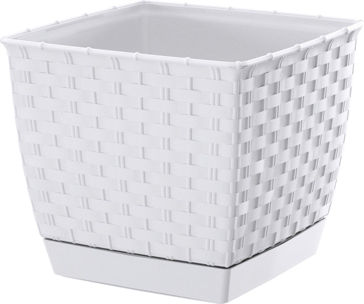 Prosperplast Plantenpot/bloempot - rotan kunststof - 22 x 19 cm cm - wit