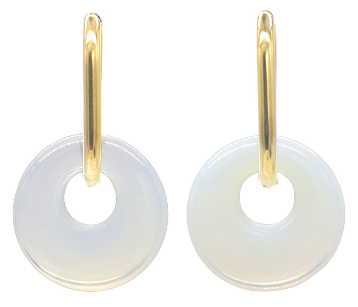 Oorringen met Steen - RVS - 3x1,8 cm - Goudkleurig - Witte Opaal