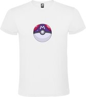 Wit T shirt met print van "Pokeball" print Paars / Wit met letter M " size XXL