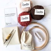 Starter Punch needle pakket met ecologische materialen | Inclusief instructies voor beginners eco wol, aanpasbare punchnaald, en monks cloth | kleurset earth pink