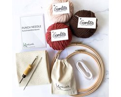 Starter Punch needle pakket met ecologische materialen | Inclusief instructies voor beginners eco wol, aanpasbare punchnaald, en monks cloth | kleurset earth pink