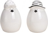 Kippen met pet/hoed zwart wit set 2 stuks  9x13x9cm Pasen