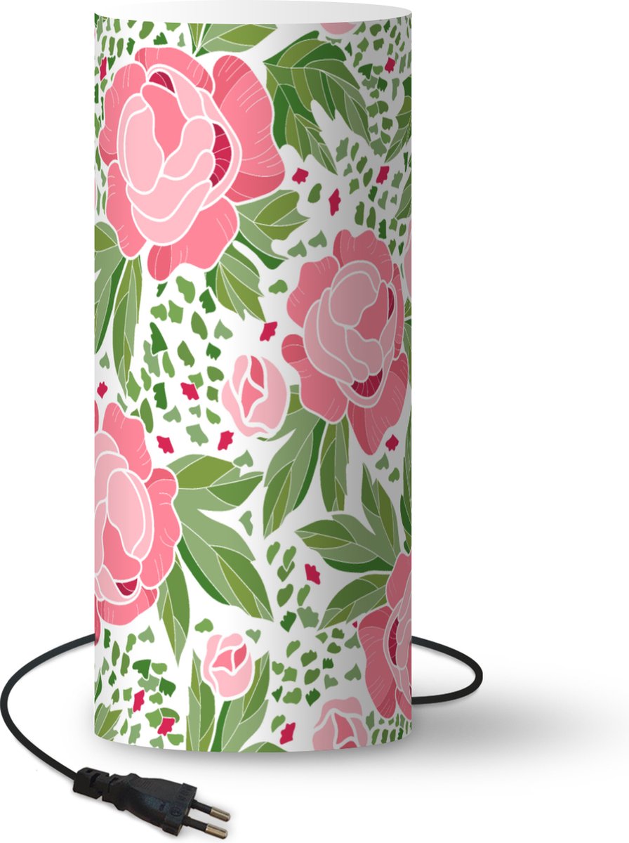 Lamp - Nachtlampje - Tafellamp slaapkamer - Bloemen - Roze - Patronen - 70 cm hoog - Ø29.6 cm - Inclusief LED lamp