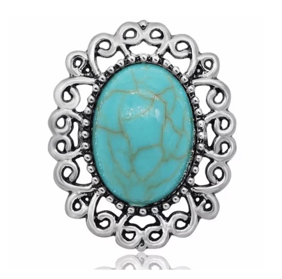 Drukknoop -Snap-Button-Turquoise-Zilverkleur- Sieraden-1 stuks-Charme Bijoux