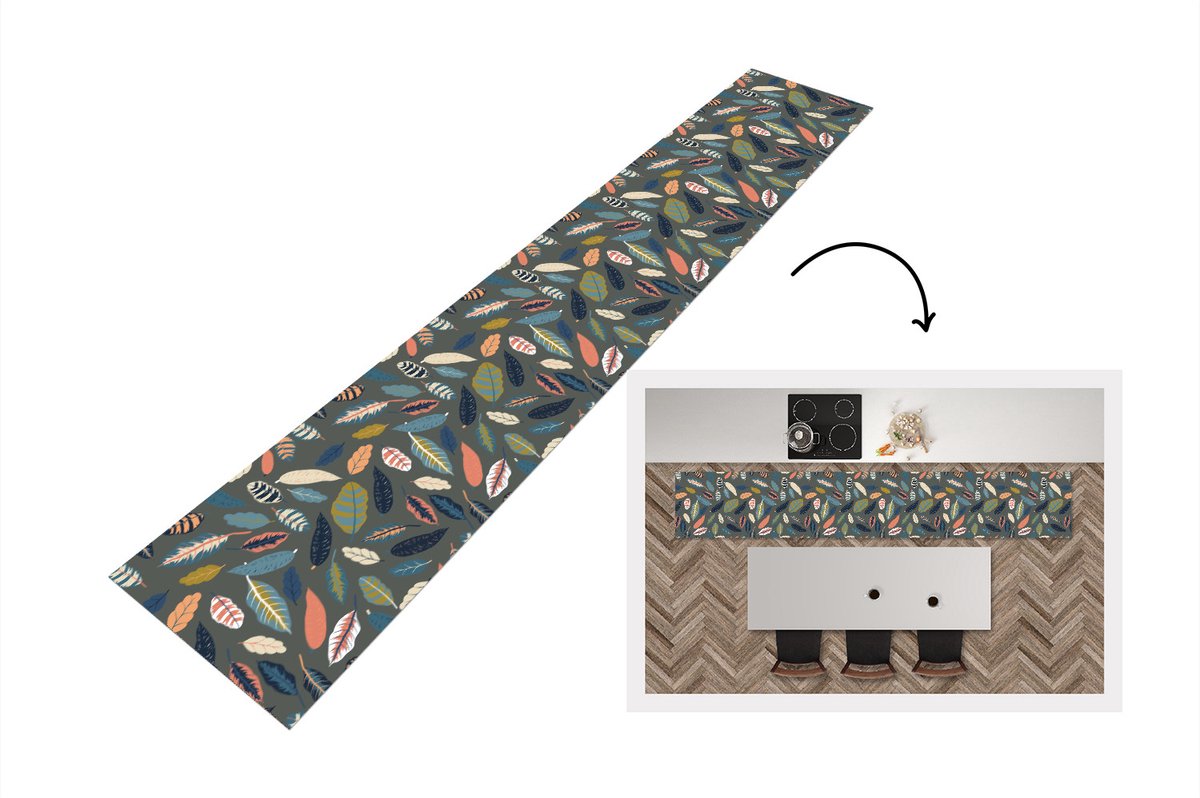 KitchenYeah Keukenloper - Keukenmat - Patroon - Blaadjes - Pastel - Keuken vloerkleed Multicolor