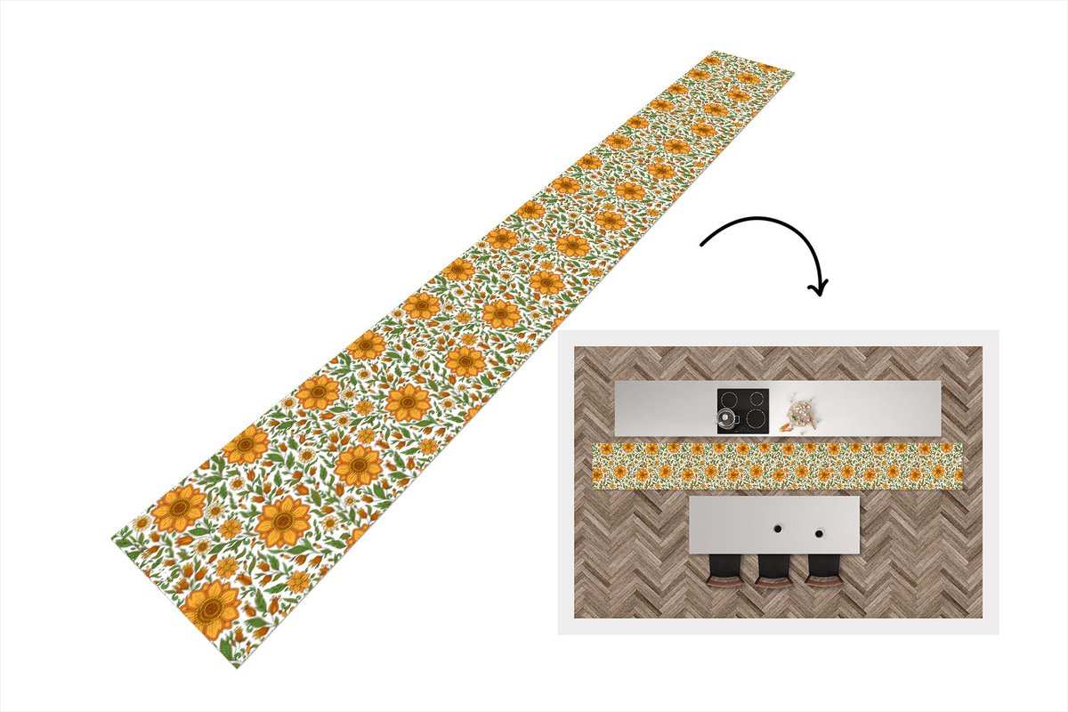 KitchenYeah Keukenloper - Keukenmat - Bloemen - Oranje - Design - 400x50 cm - Keuken vloerkleed Multicolor