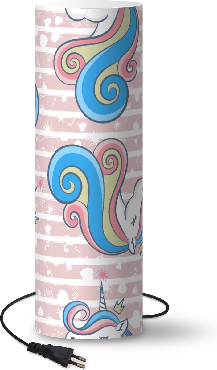 Lamp - Nachtlampje - Tafellamp slaapkamer - Unicorn - Patronen - Roze - 70 cm hoog - Ø22.3 cm - Inclusief LED lamp