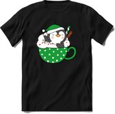 Pinguin Buddy Kerst T-shirt | Groen | Jongens / Meisjes | Grappige Foute kersttrui Shirt Cadeau | Kindershirt | Leuke Elf, Rendier, Kerstboom en Kerstballen Ontwerpen. Maat 164