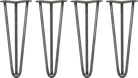 4 x Tafelpoten pinpoten - Lengte: 35.5cm - 3 pin - 12mm - Ruw Staal - SkiSki Legs ™ - Retro hairpin