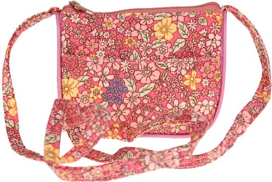 Mini schoudertasje roze met bloemetjes - 11x10 cm