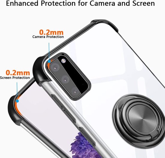 Hoesje Geschikt Voor Samsung Galaxy A71 hoesje silicone met ringhouder Back Cover Case - Transparant/Zwart
