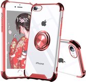 Hoesje Geschikt voor iPhone 7 Plus hoesje silicone met ringhouder Back Cover case - Transparant/Rosegoud