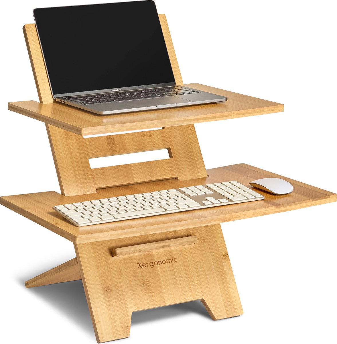 Duurzaam sta bureau – Laptopstandaard en Toetsenbordstandaard – Zit sta bureau in hoogte verstelbaar - Duurzaam bamboe - Ergonomisch werken - Xergonomic®