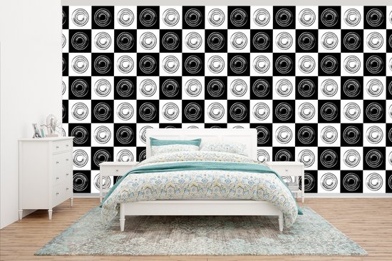 Behang - Fotobehang Patronen - Schaakbord - Zwart Wit - Breedte 500 cm x hoogte 280 cm