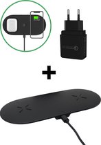 iSetchi 2-in-1 Draadloze Qi Oplader (15W snellader) - Inclusief Quick Charge 3.0 Adapter - Draadloos Opladen Station - Telefoon Lader Voor iPhone/Apple - Samsung - Android - Airpods & Galaxy Buds