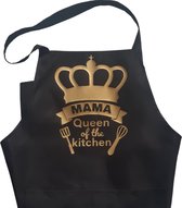 TWOA-Zwart cadeau keukenschort moeder- schort Mama Queen of the Kitchen - Lengte circa 70 cm