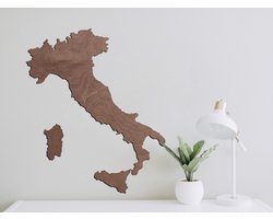 HOUTEN WANDDECORATIE / WOODEN WALL DECORATION - MUURDECORATIE / WALL ART - LANDKAART ITALIË / COUNTRY MAP ITALY - 41 x 48cm - DONKER HOUT / DARK WOOD - WANDFIGUUR ITALIA - ECHT HOUT - REAL WOOD