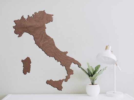 DÉCORATION MURALE EN BOIS - DÉCORATION MURALE - CARTE DU PAYS ITALIE - 41 x 48 cm - BOIS FONCÉ - FIGURINE MURALE ITALIE - BOIS VÉRITABLE