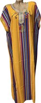 Kaftan/jurk lang gestreept met borduursel L geel