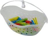 Wasknijpers met mandje - Wit / Multicolor - Kunststof - 23 x 12 x 11 cm - Wassen - Was - Wasknijper - Knijper